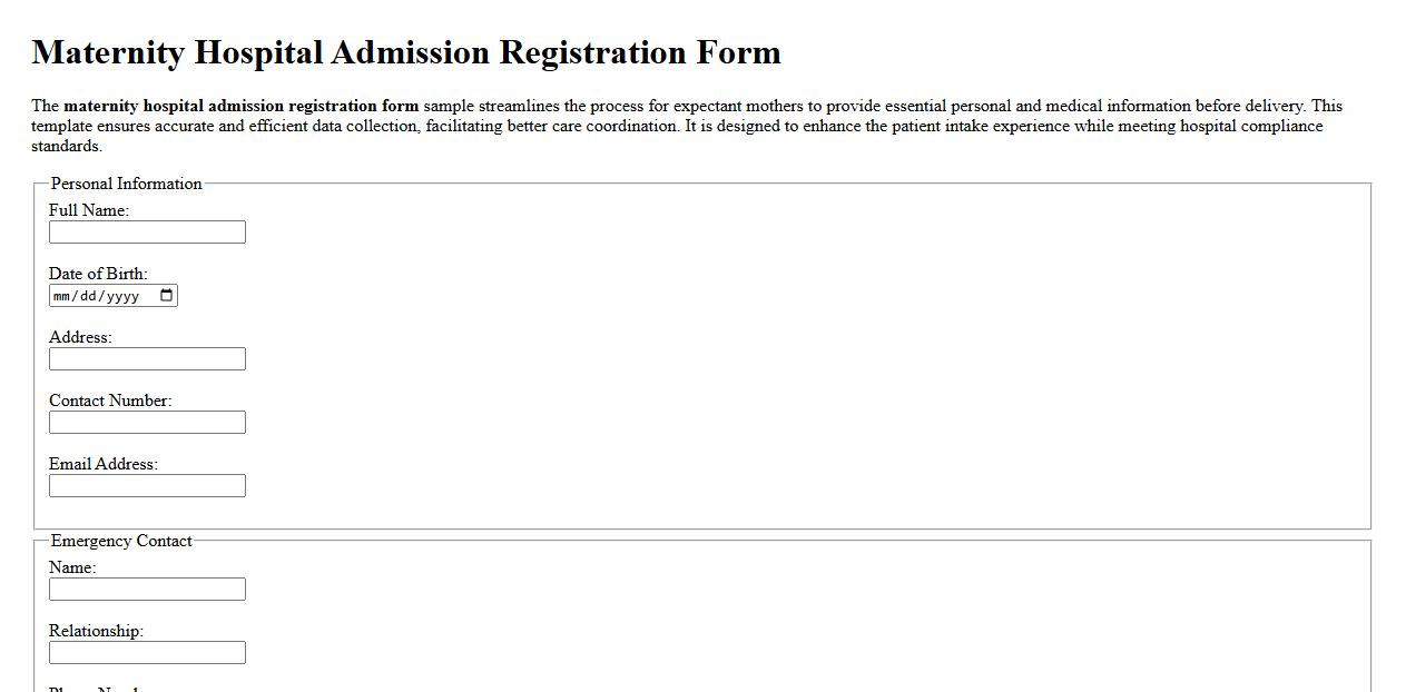 Maternity hospital admission registration form sample image preview