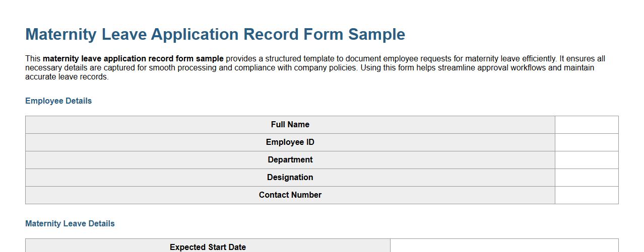 Maternity leave application record form sample image preview