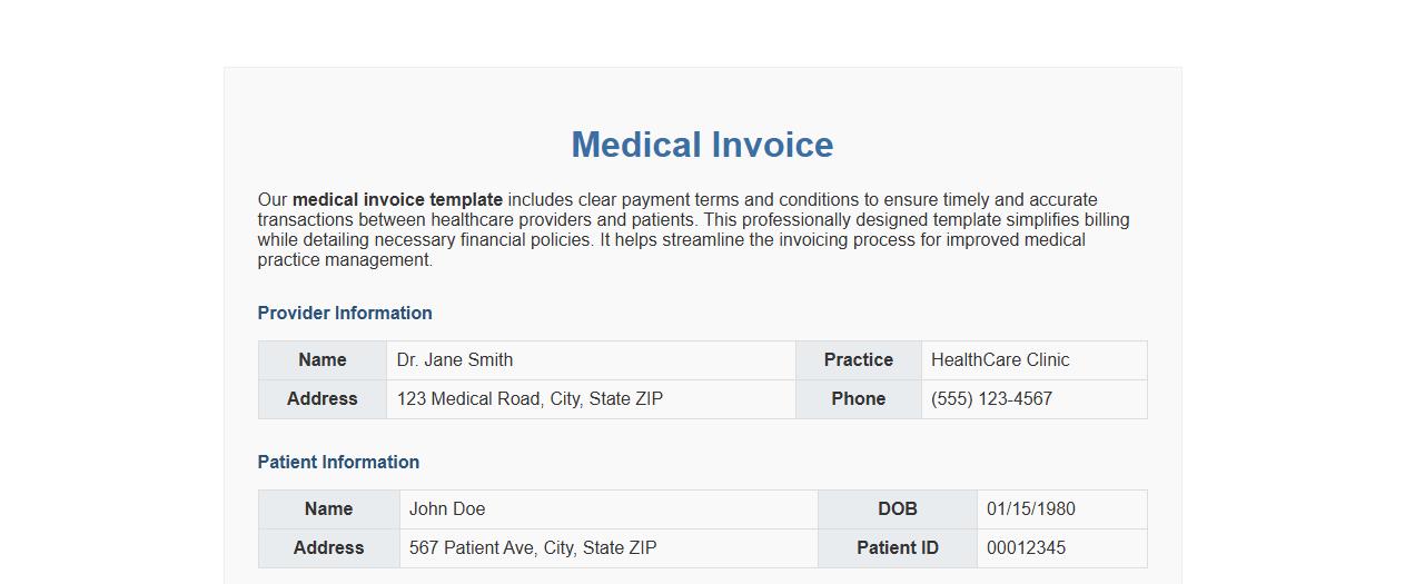 Medical invoice template with payment terms and conditions image preview