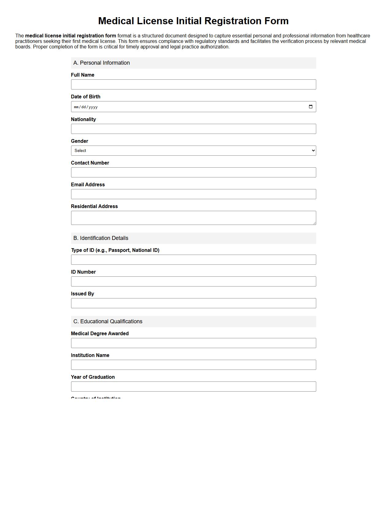 medical license initial registration form format image preview