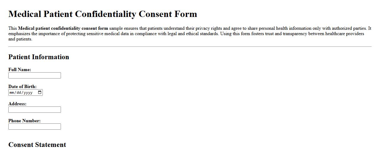 Medical patient confidentiality consent form sample image preview