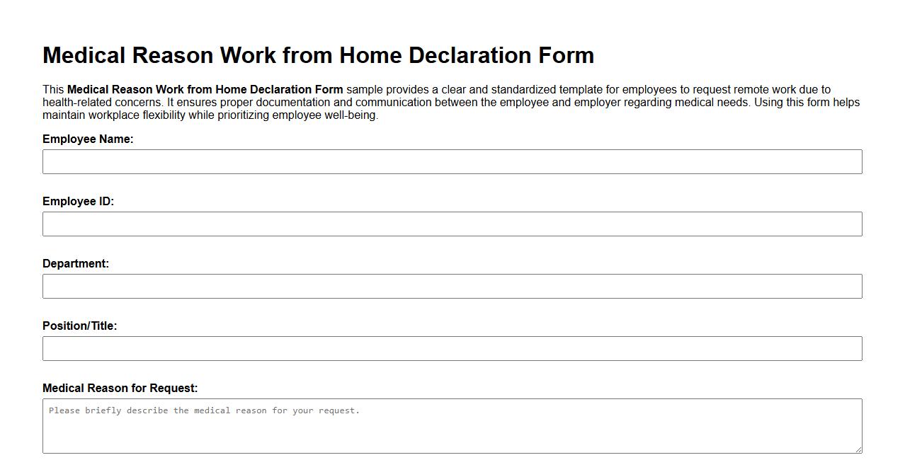 Medical reason work from home declaration form sample image preview