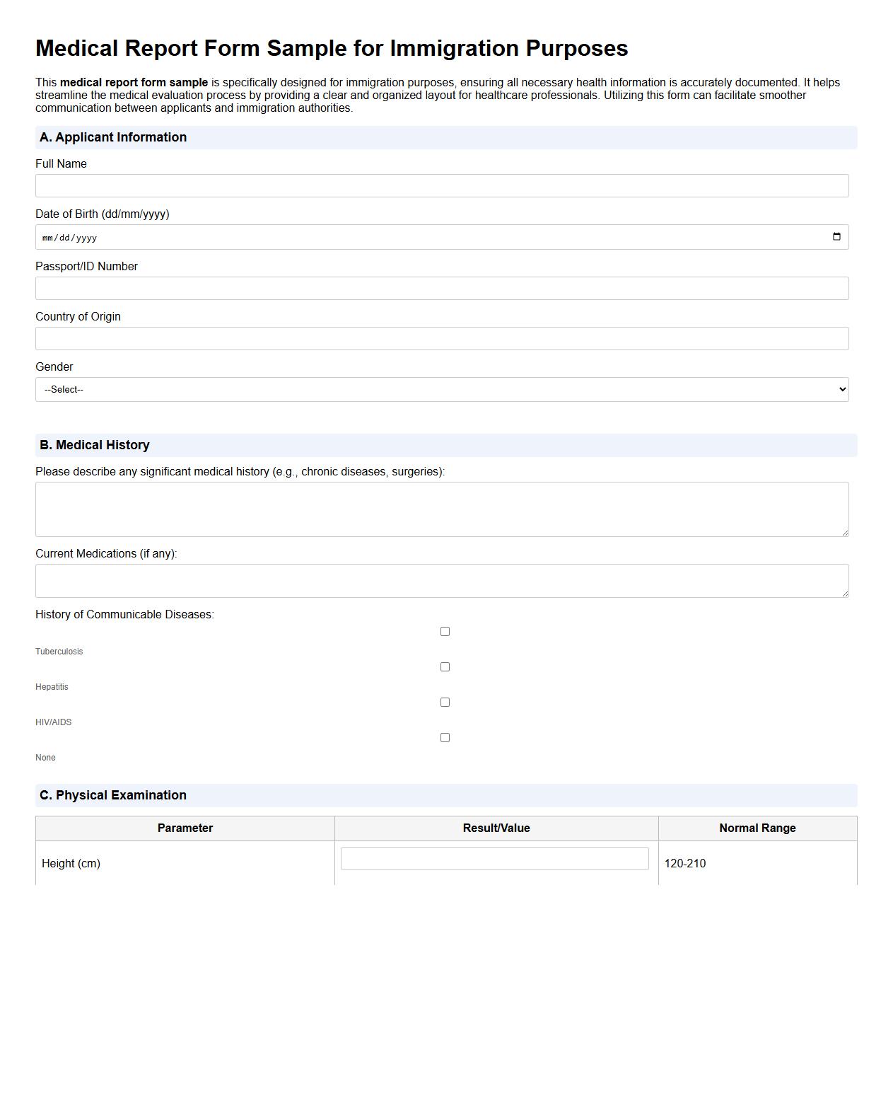 Medical report form sample for immigration purposes image preview