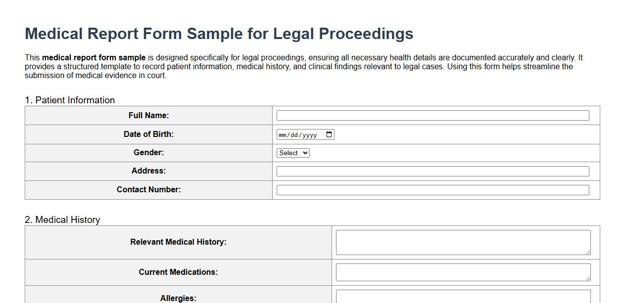 Medical report form sample for legal proceedings image preview