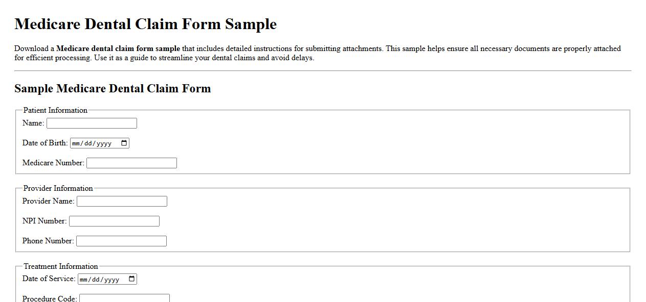 Medicare dental claim form sample with attachment details image preview