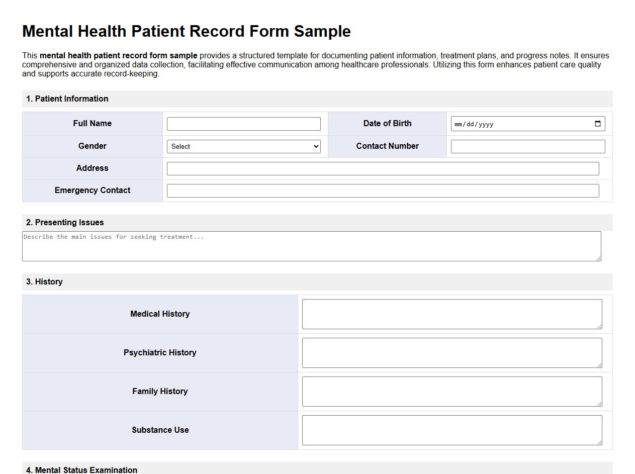 mental health patient record form sample image preview