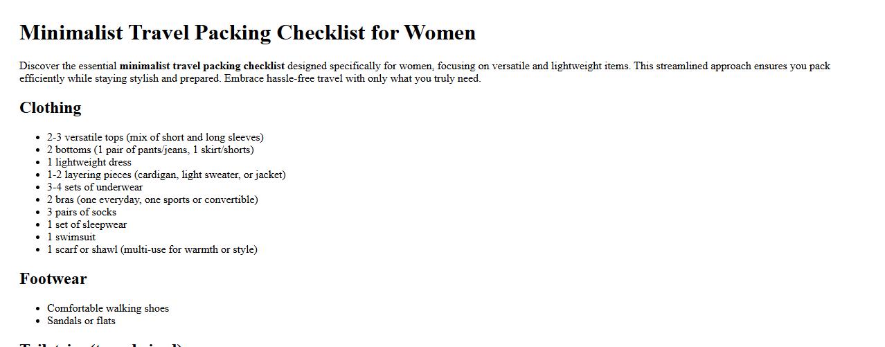 minimalist travel packing checklist for women image preview