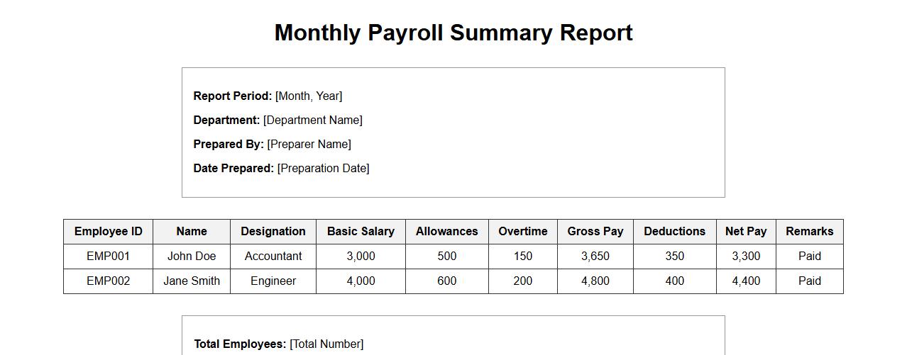monthly payroll summary report format image preview