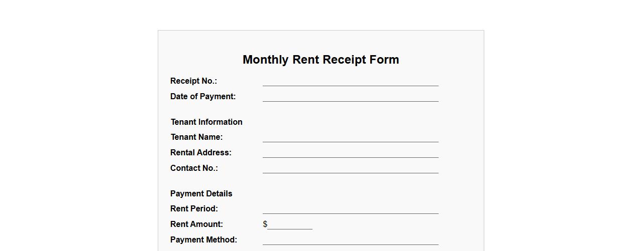 monthly rent receipt form sample for landlords image preview