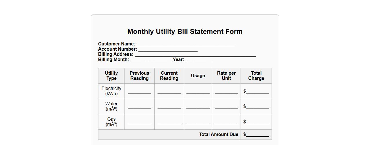 Monthly utility bill statement form sample image preview