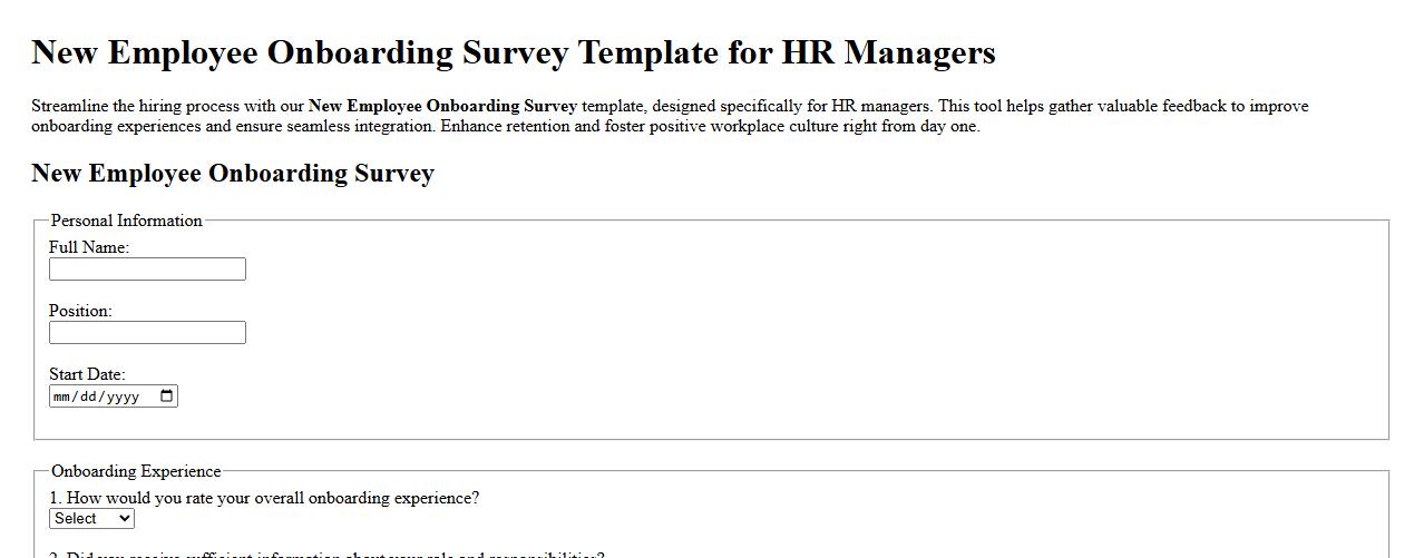 New employee onboarding survey template for HR managers image preview