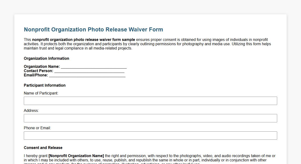 nonprofit organization photo release waiver form sample image preview