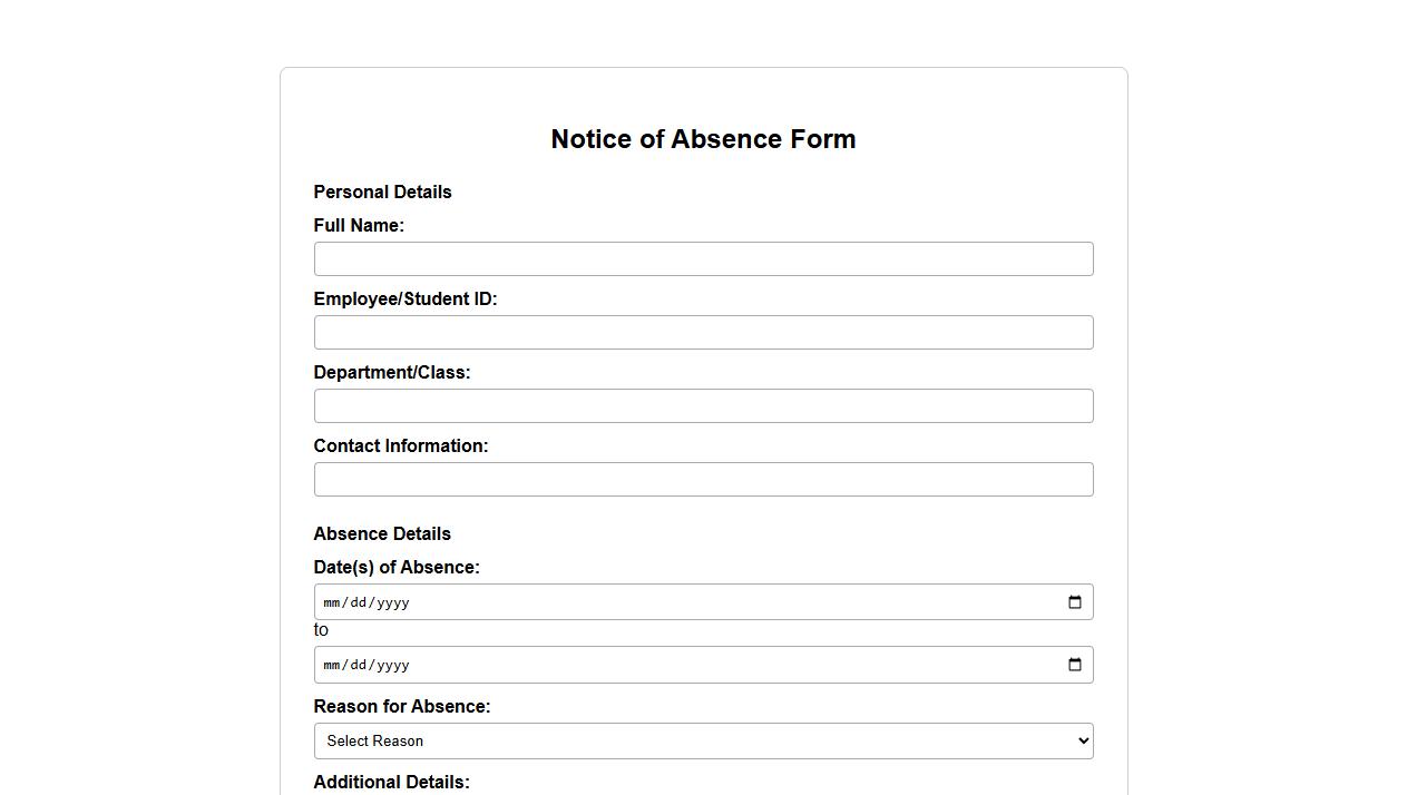 notice of absence form with supporting documents sample image preview