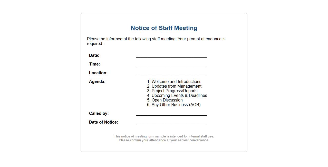 notice of meeting form sample for staff meeting image preview