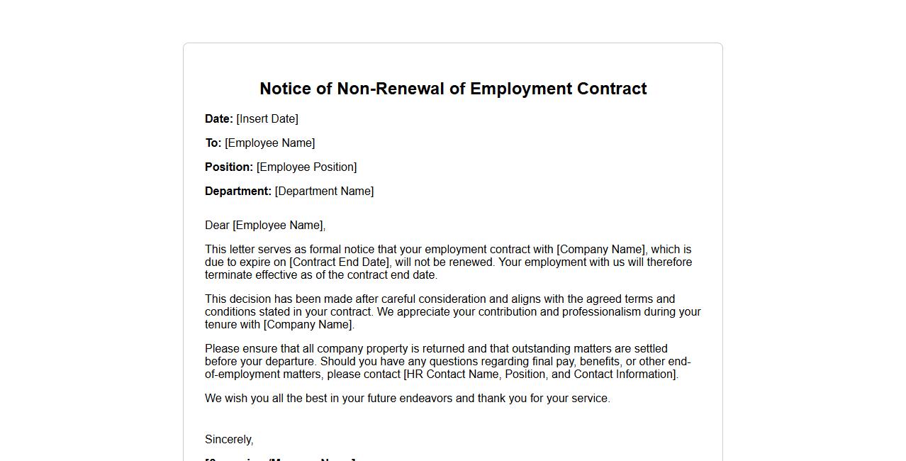 notice of non-renewal of employment contract template sample image preview