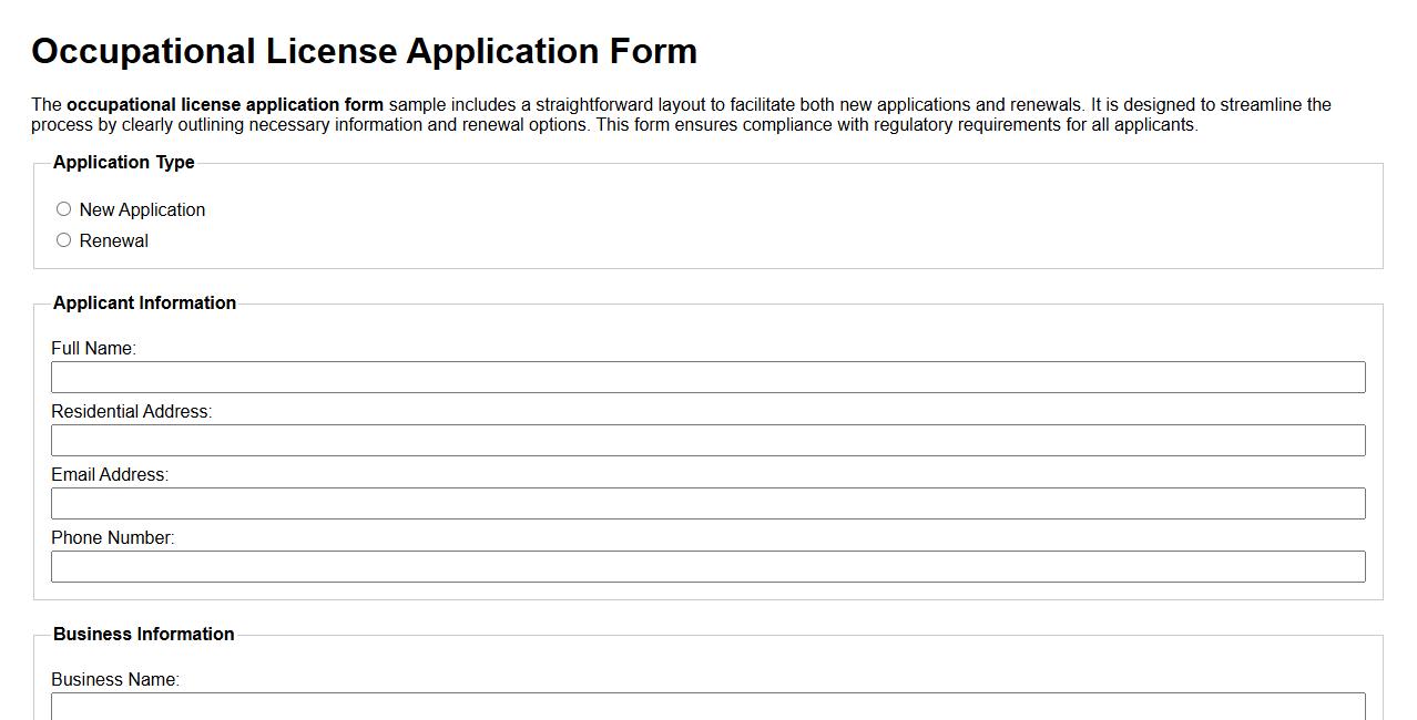 occupational license application form sample with renewal option image preview