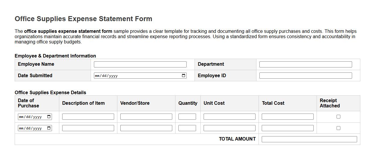 office supplies expense statement form sample image preview