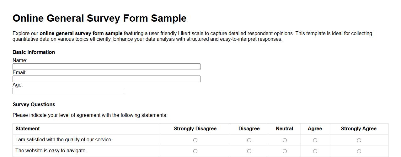 online general survey form sample with Likert scale image preview