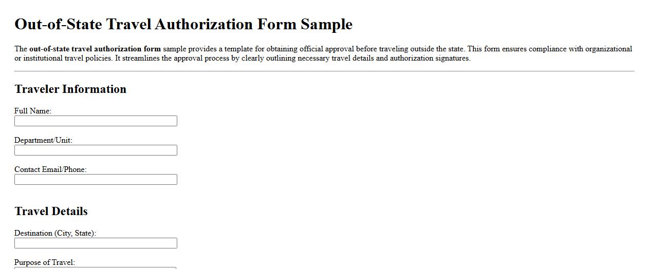 Out-of-state travel authorization form sample image preview