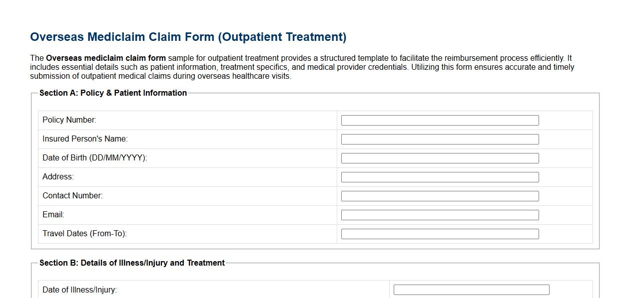 Overseas mediclaim claim form sample for outpatient treatment image preview