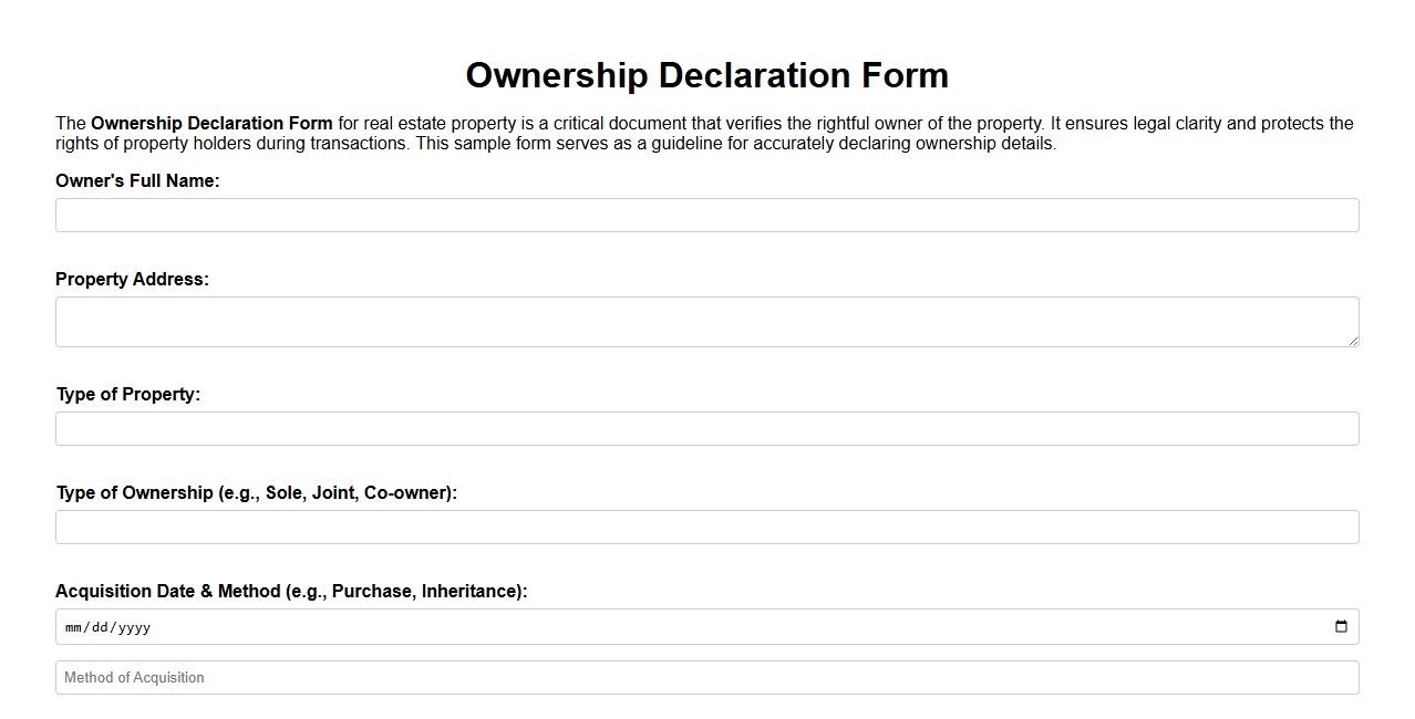 Ownership declaration form sample for real estate property image preview