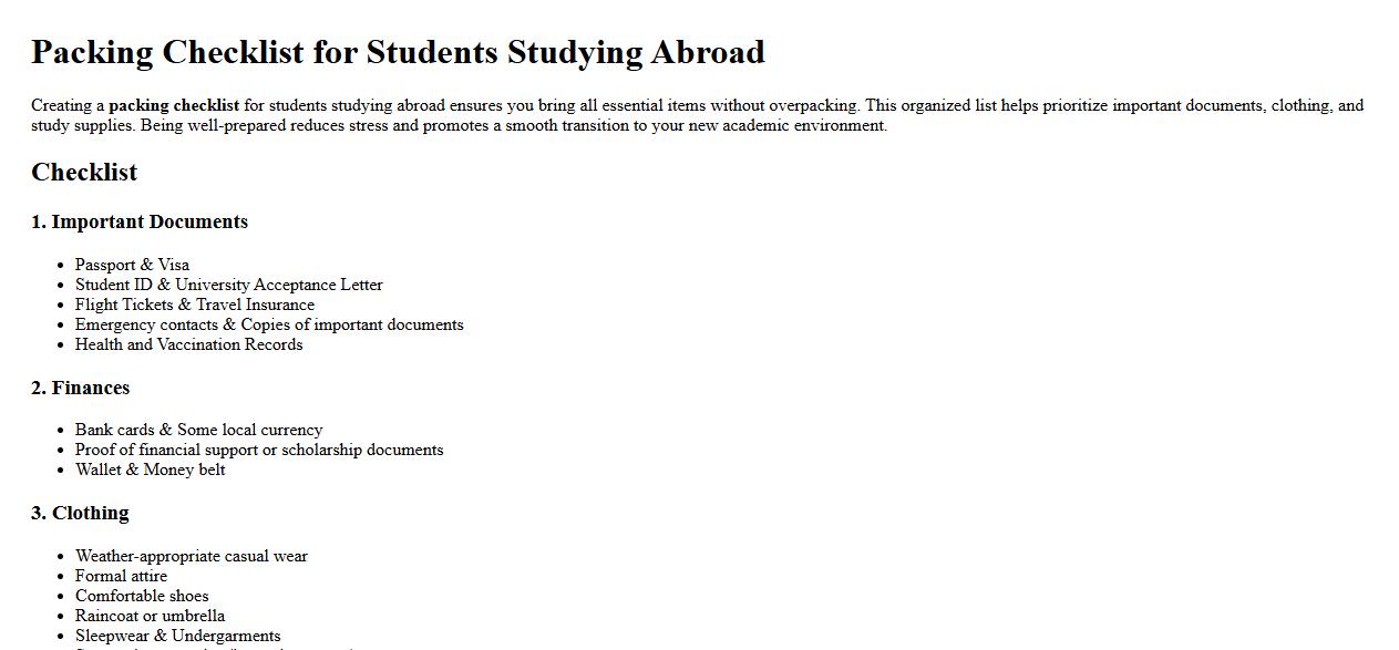 Packing checklist for students studying abroad image preview