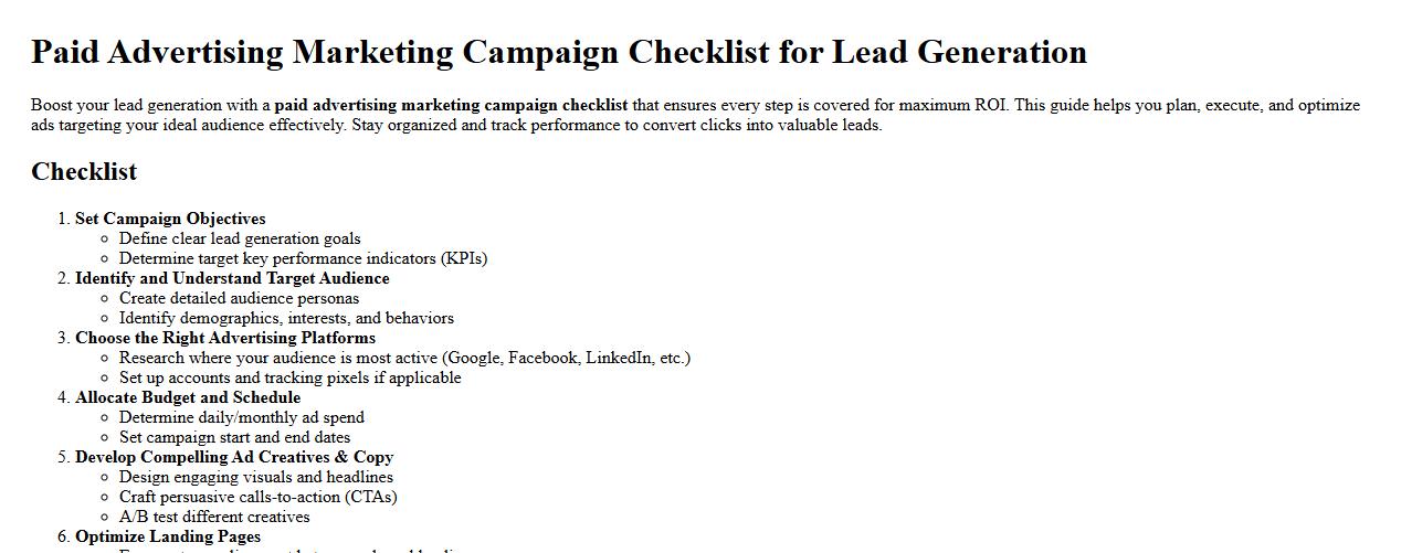 Paid advertising marketing campaign checklist for lead generation image preview