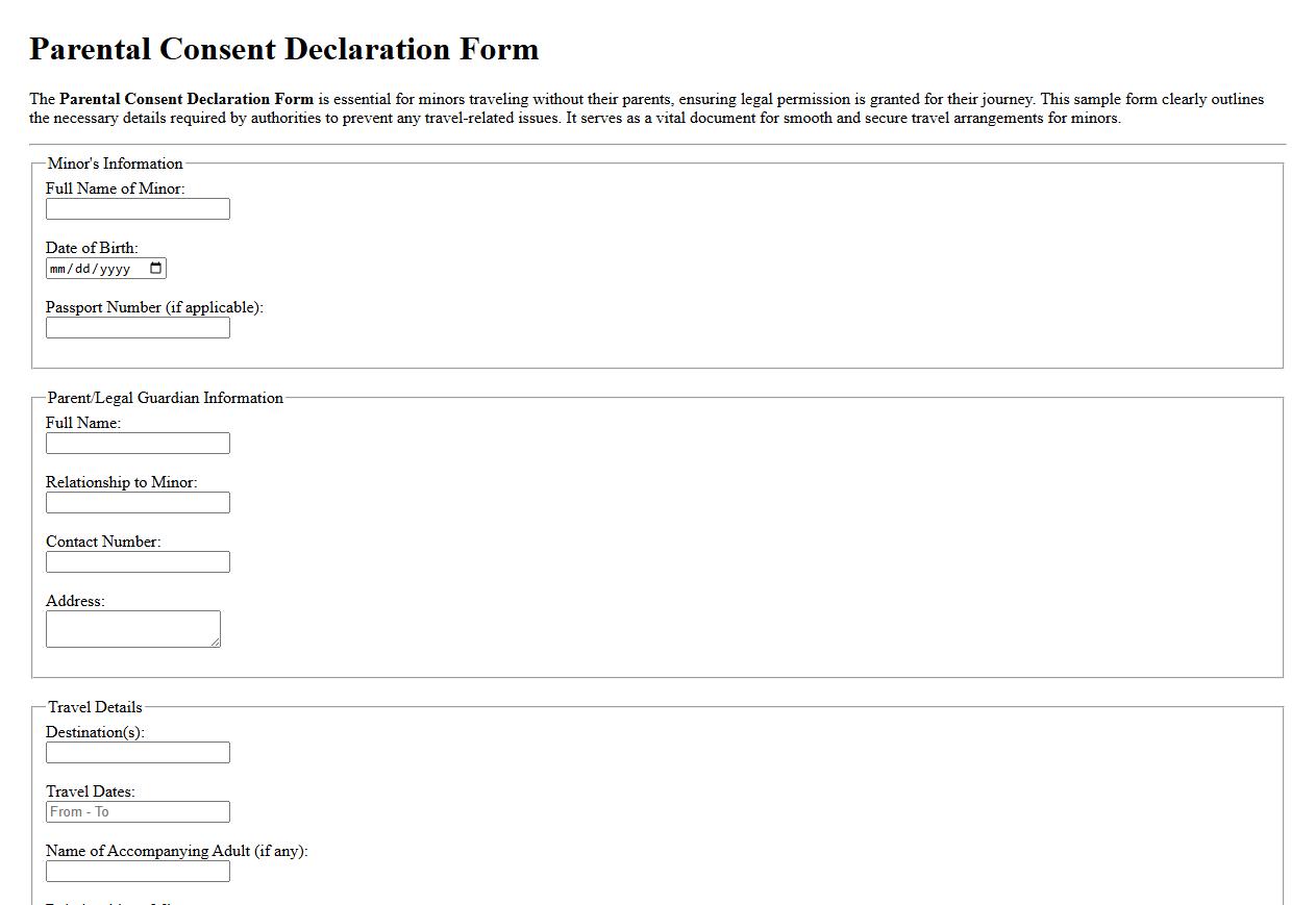 Parental Consent Declaration Form sample for minors’ travel image preview