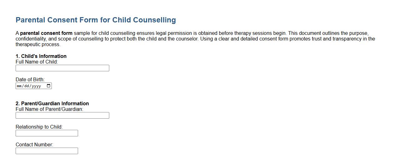 Parental consent form sample for child counselling image preview