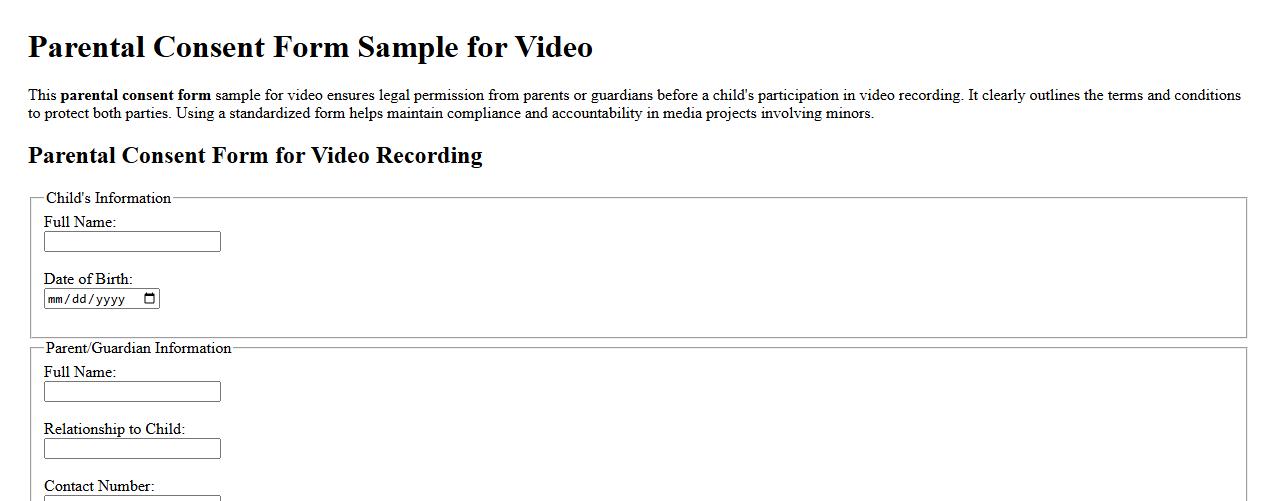 Parental consent form sample for video image preview