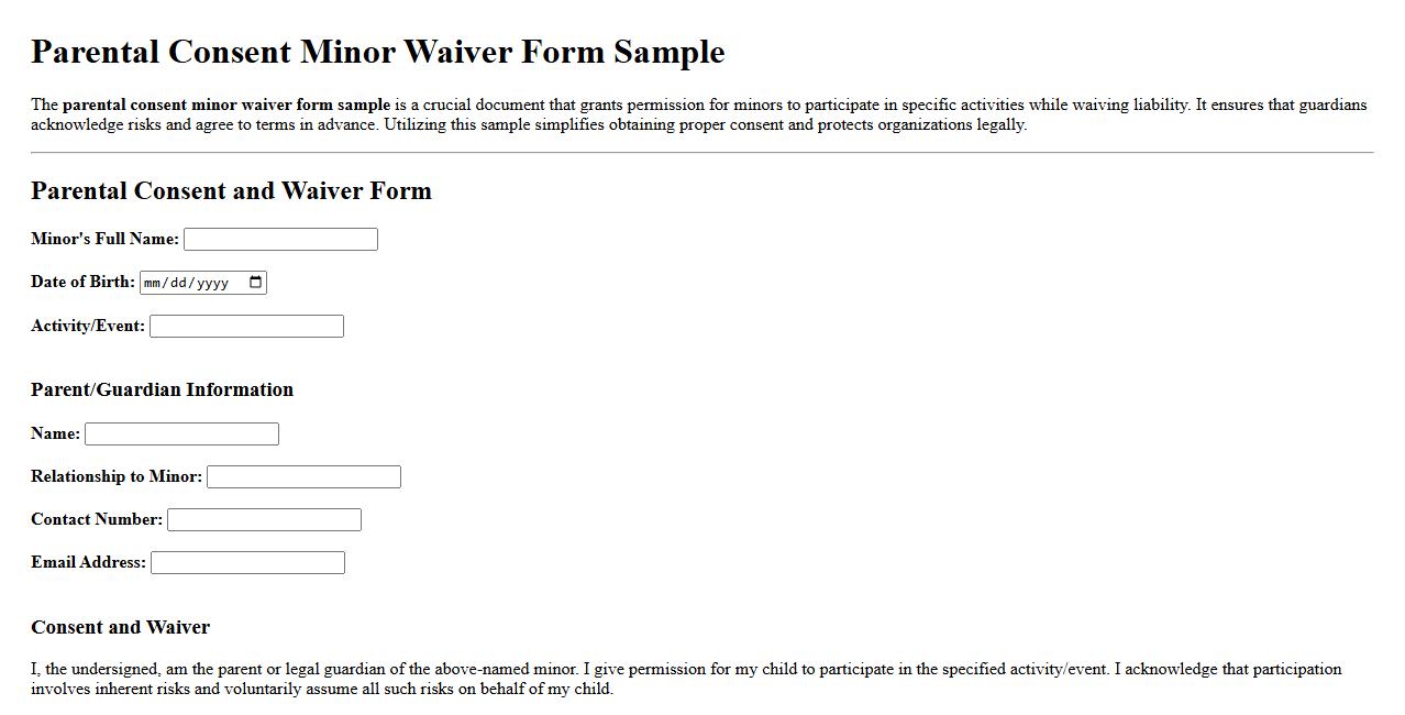 Parental consent minor waiver form sample image preview