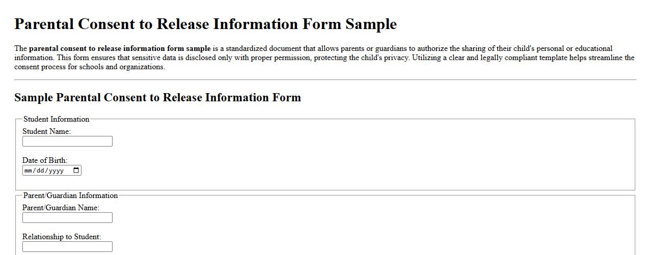 Parental consent to release information form sample image preview