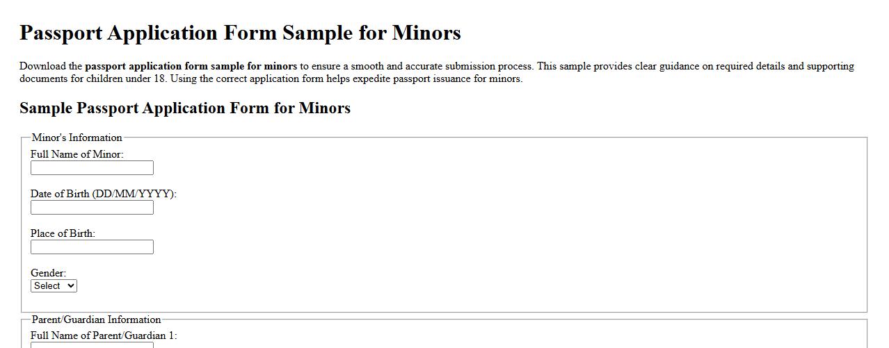 Passport application form sample for minors image preview