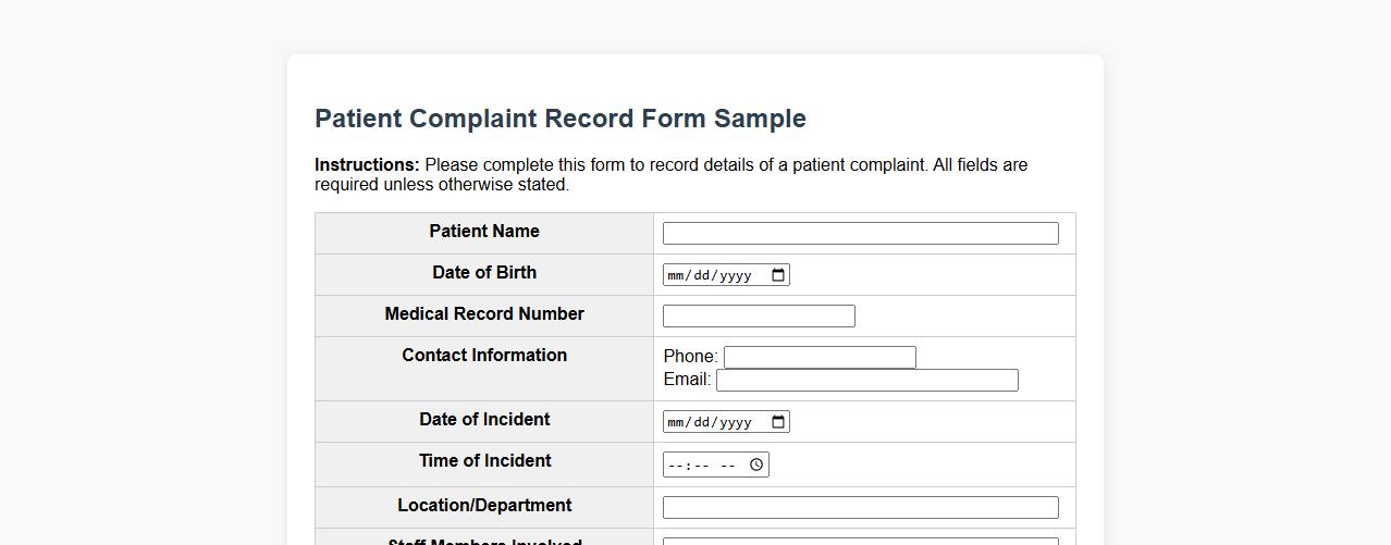 patient complaint record form sample image preview