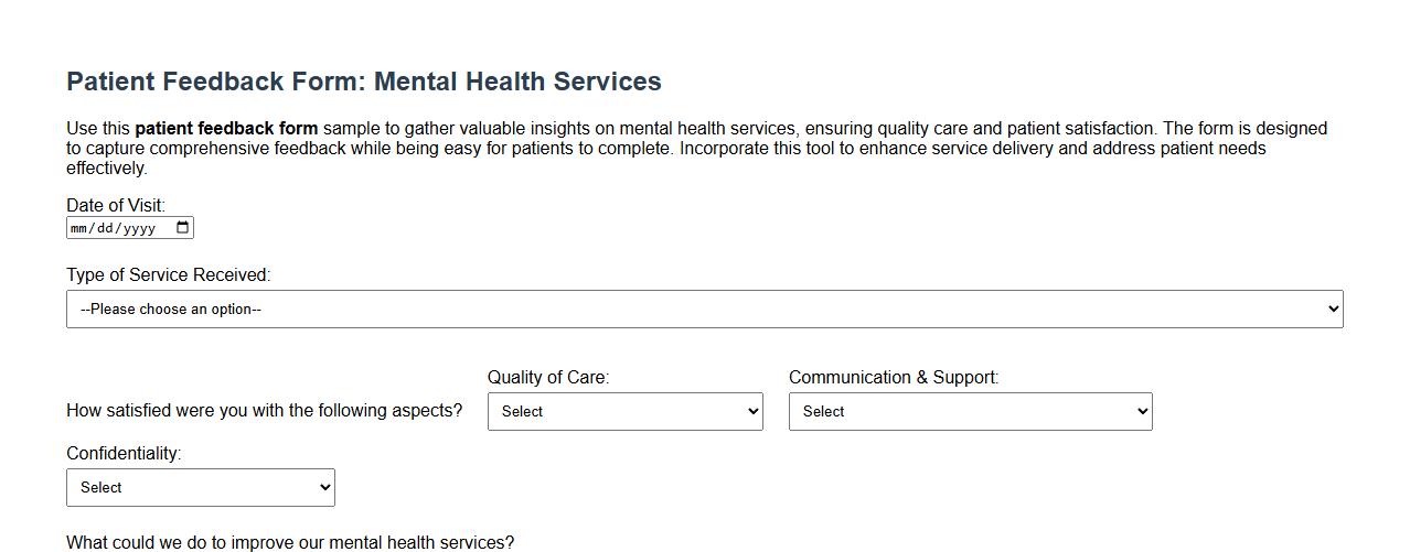 Patient feedback form sample for mental health services image preview
