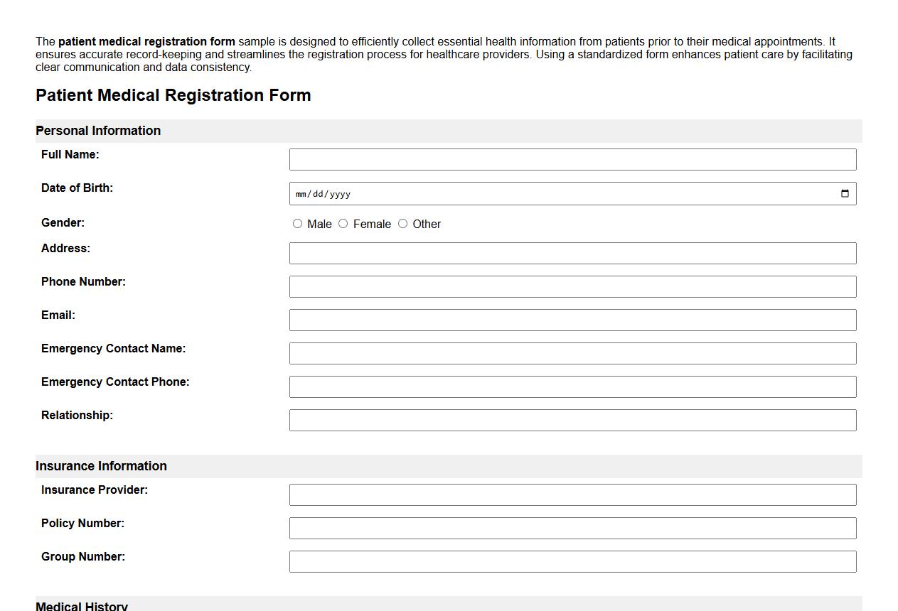 patient medical registration form sample image preview