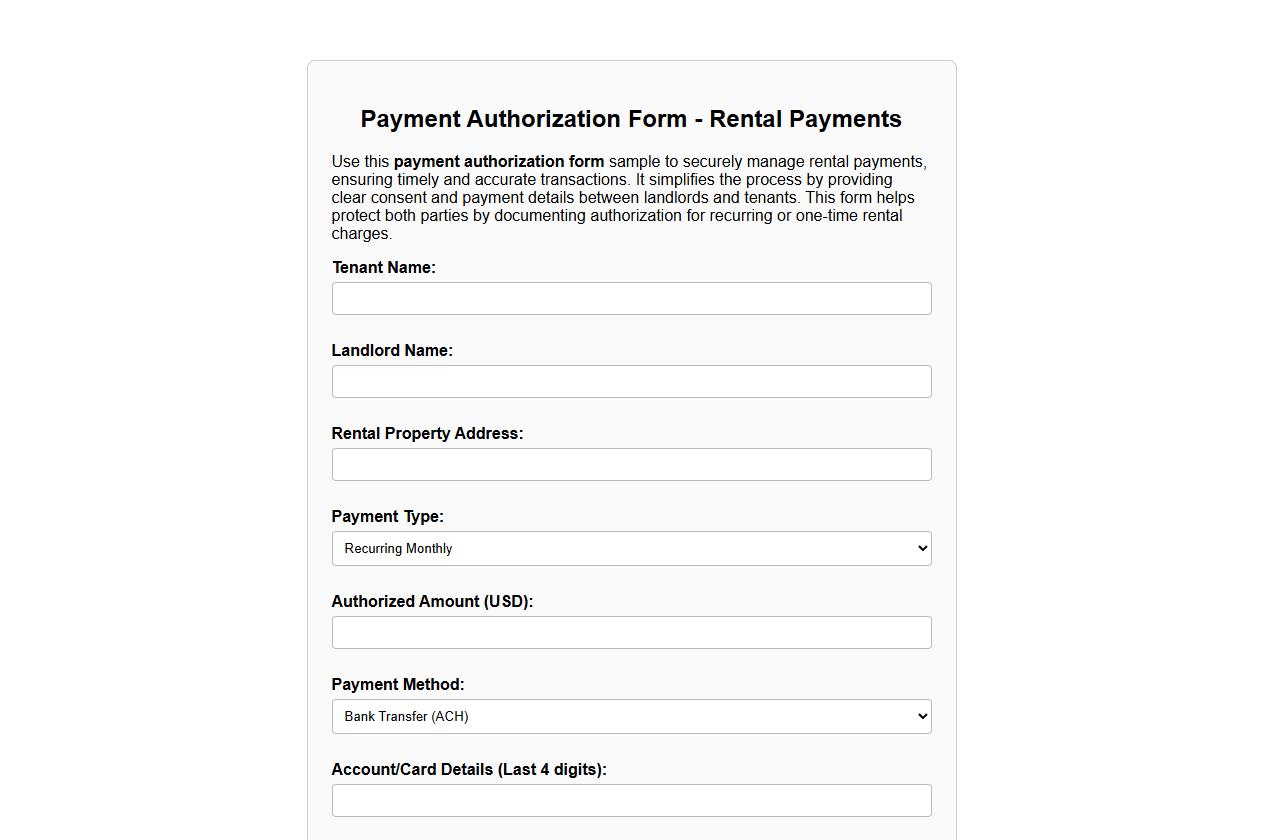 Payment authorization form sample for rental payments image preview