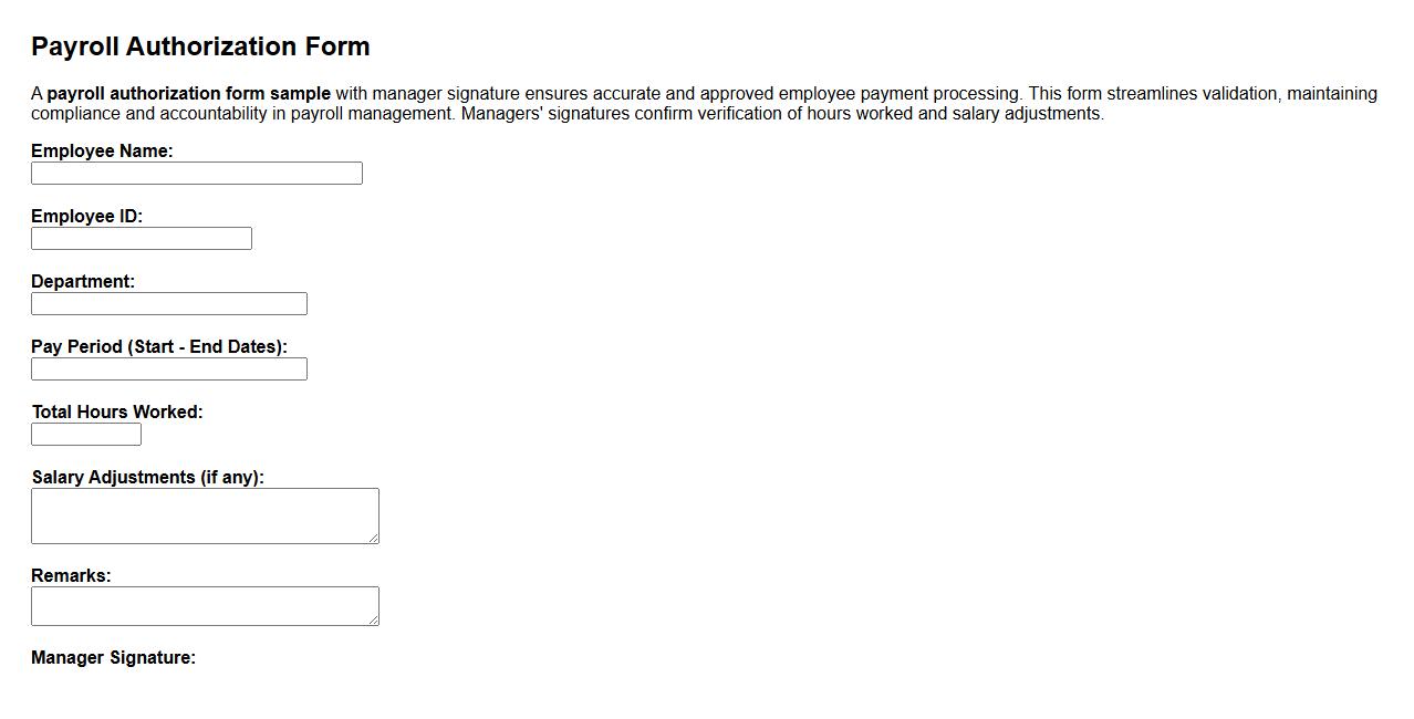 payroll authorization form sample with manager signature image preview