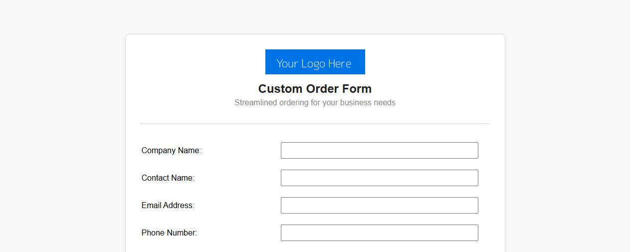 PDF custom order form sample with logo image preview