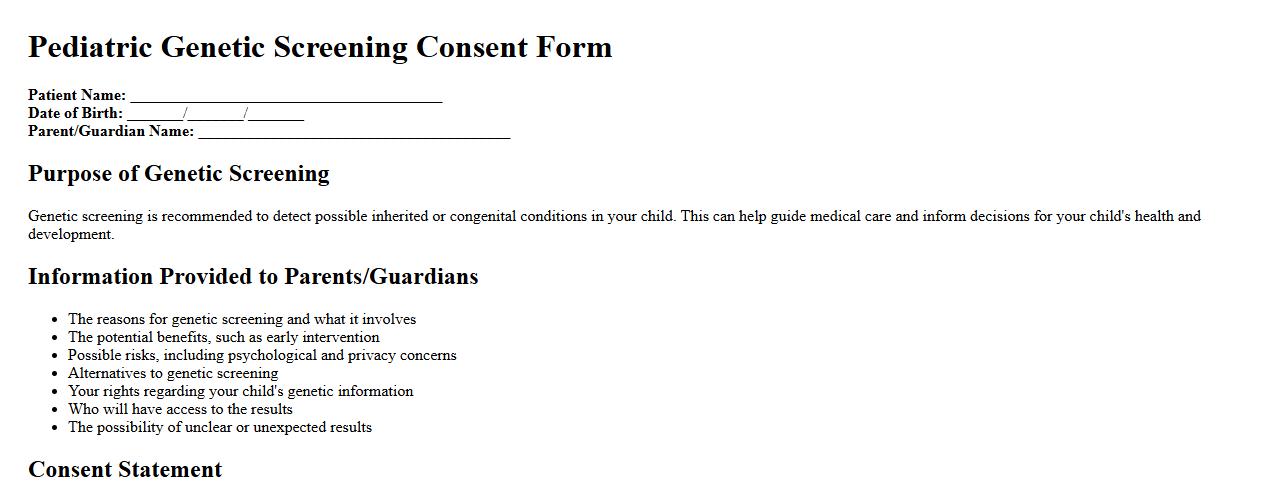 pediatric genetic screening consent form sample image preview