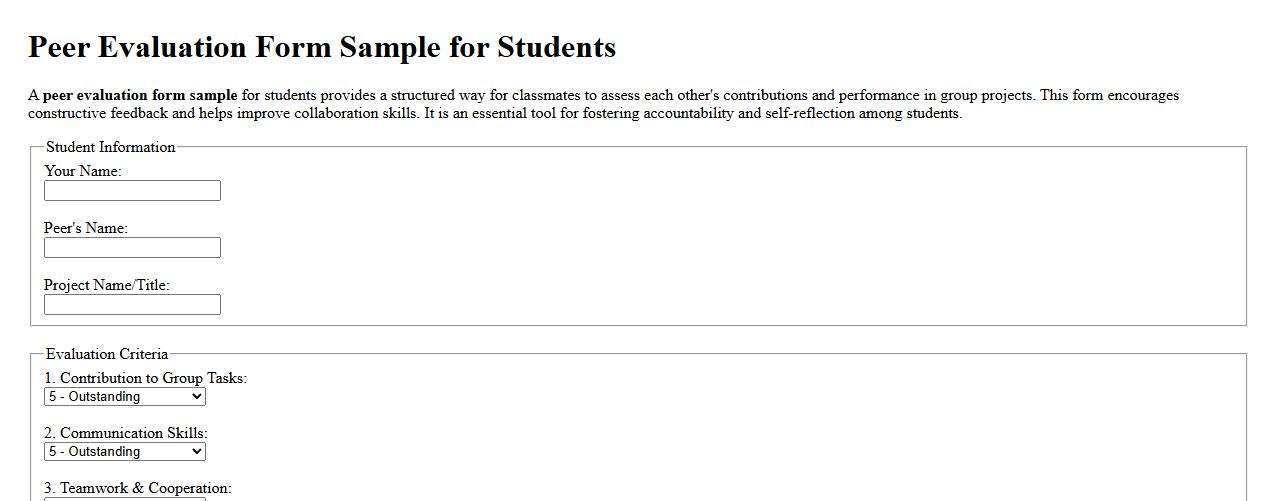Peer evaluation form sample for students image preview