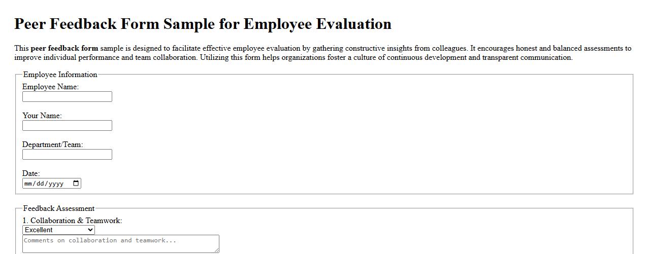 Peer feedback form sample for employee evaluation image preview