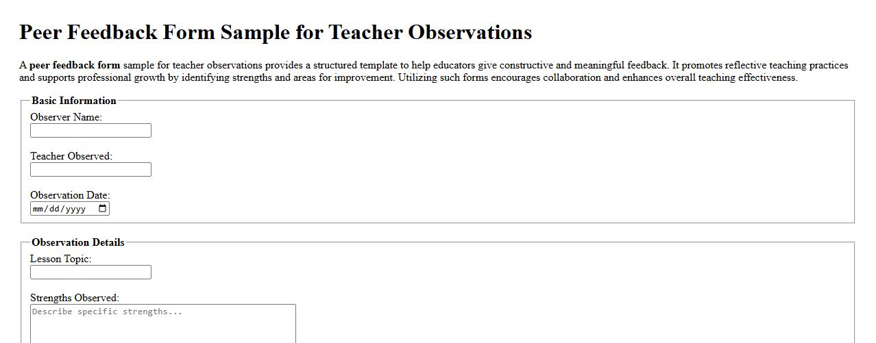 Peer feedback form sample for teacher observations image preview