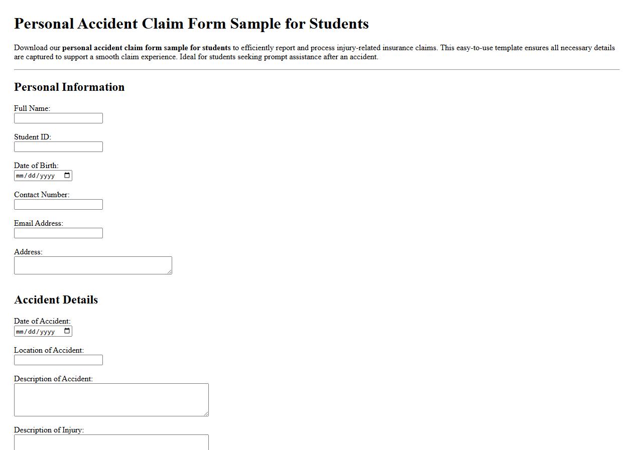 Personal accident claim form sample for students image preview