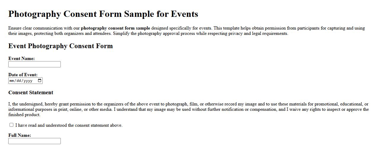 Photography consent form sample for events image preview