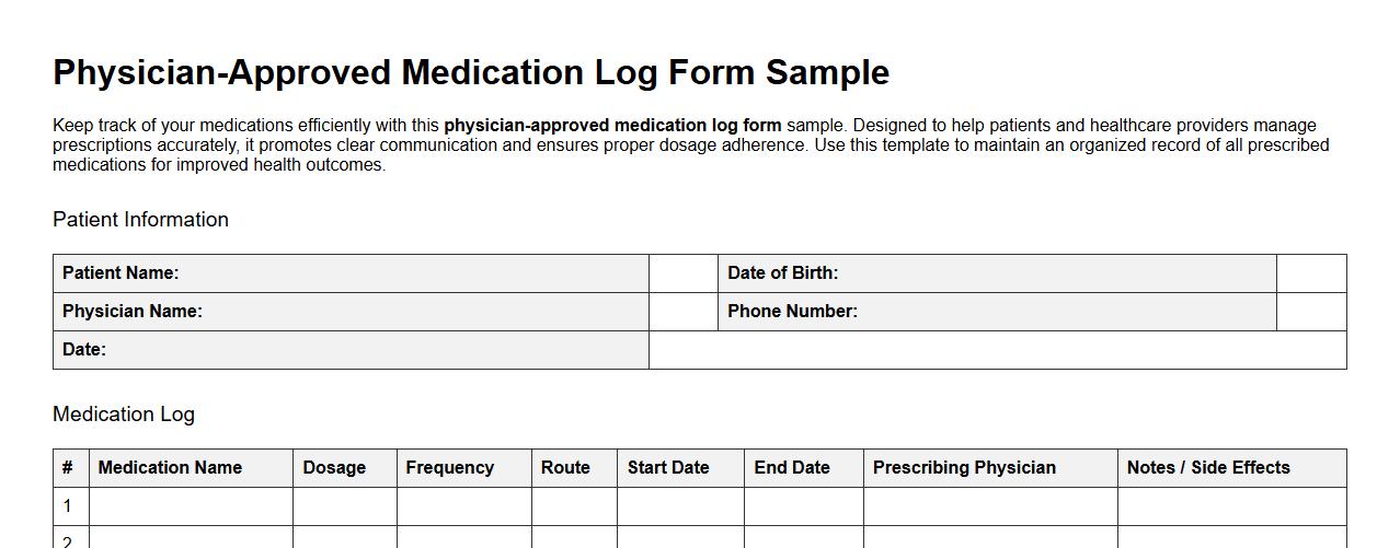 Physician-approved medication log form sample image preview