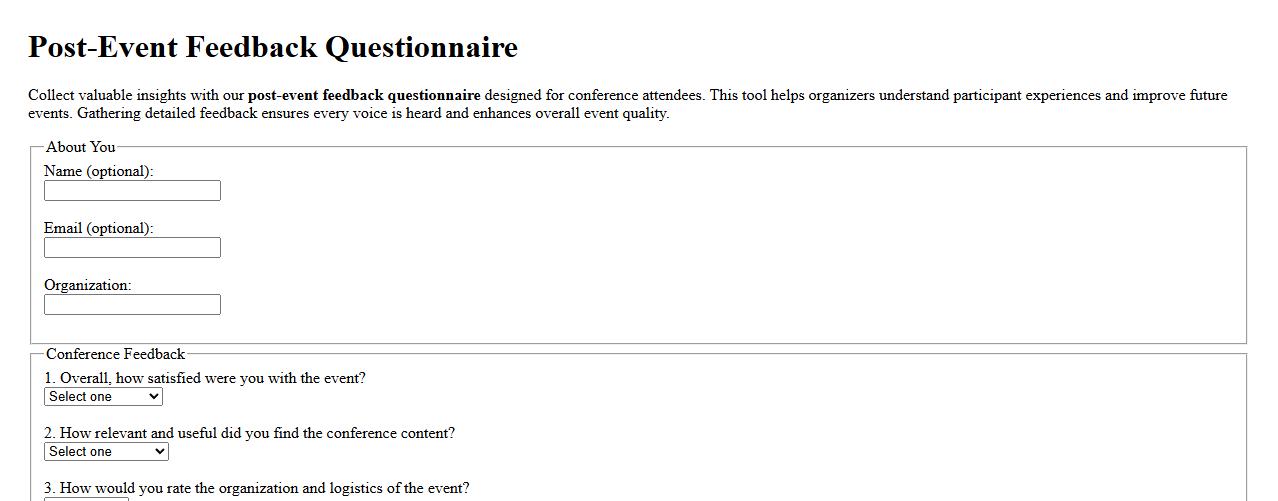 post-event feedback questionnaire for conference attendees image preview