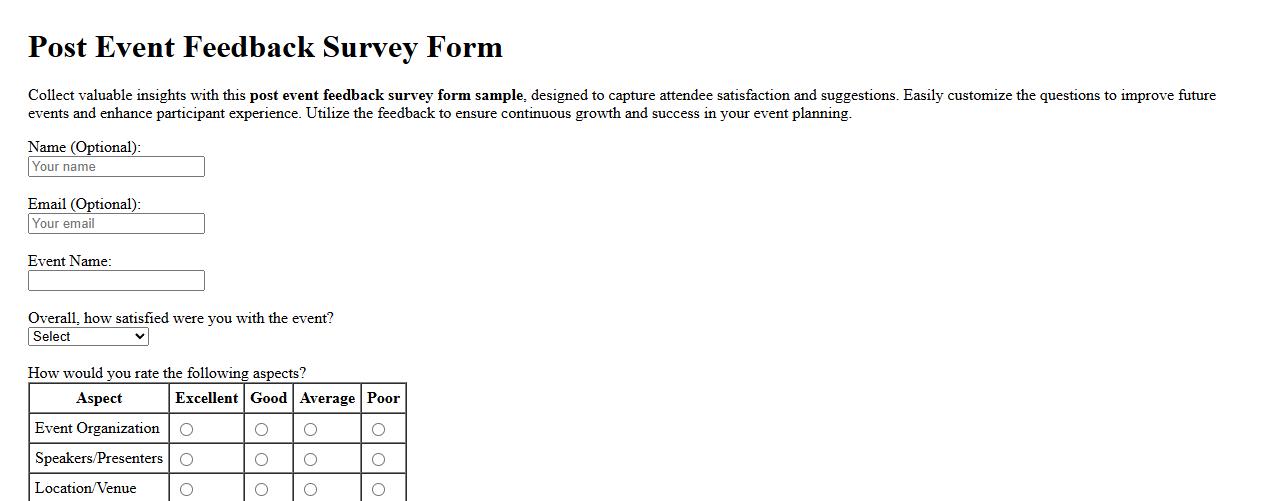 post event feedback survey form sample image preview