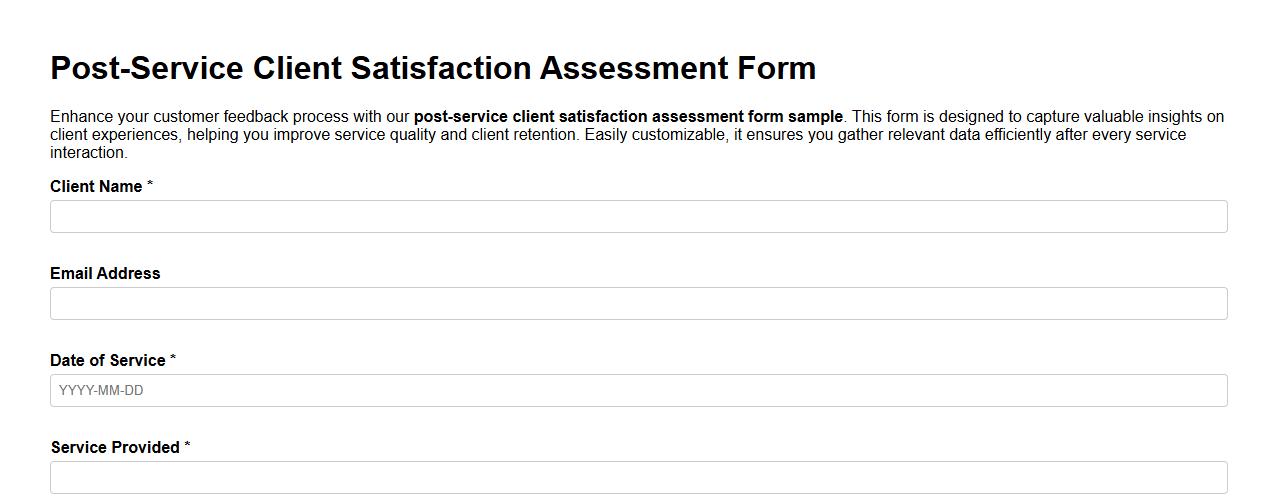 post-service client satisfaction assessment form sample image preview