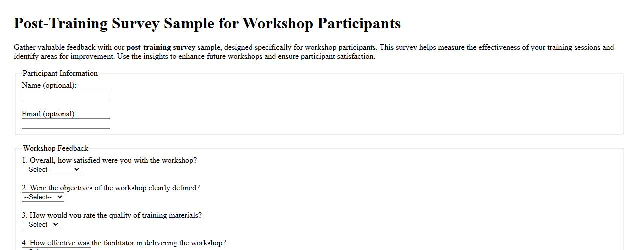 Post-training survey sample for workshop participants image preview